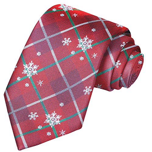 Kissties Christmas Tie Snowflakes Red Plaid Necktie Holiday Season Ties #TOP30