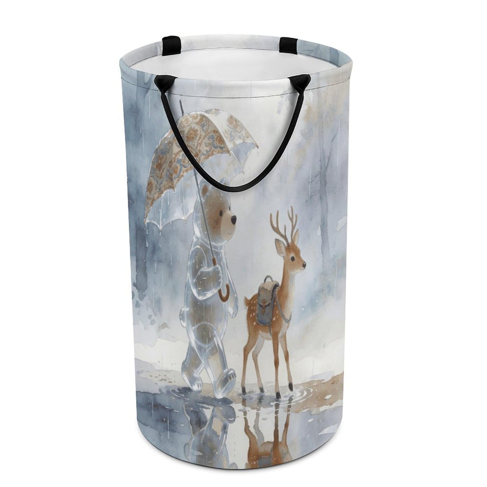 Walking Together on A Rainy Day Laundry Hamper Large Capacity Laundry Basket with Handles Waterproof Freestanding Dirty Clothes Basket Collapsible Portable Clothes Hamper for Daily Use
