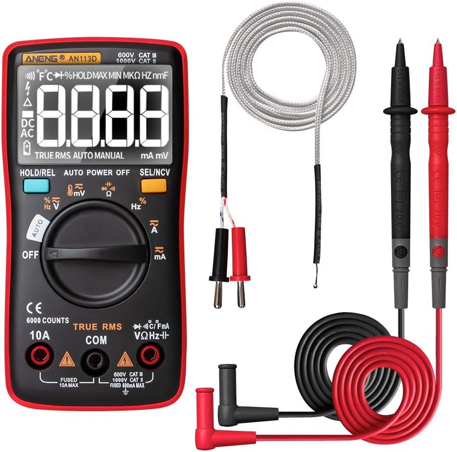 Digital Multimeter Tester - Aneng An113D Digital Multimeter Electrical Meter 6000 Counts DC/AC Current Voltage Tester Meters True Rms Auto Ranging LCD Display Temperature Measur