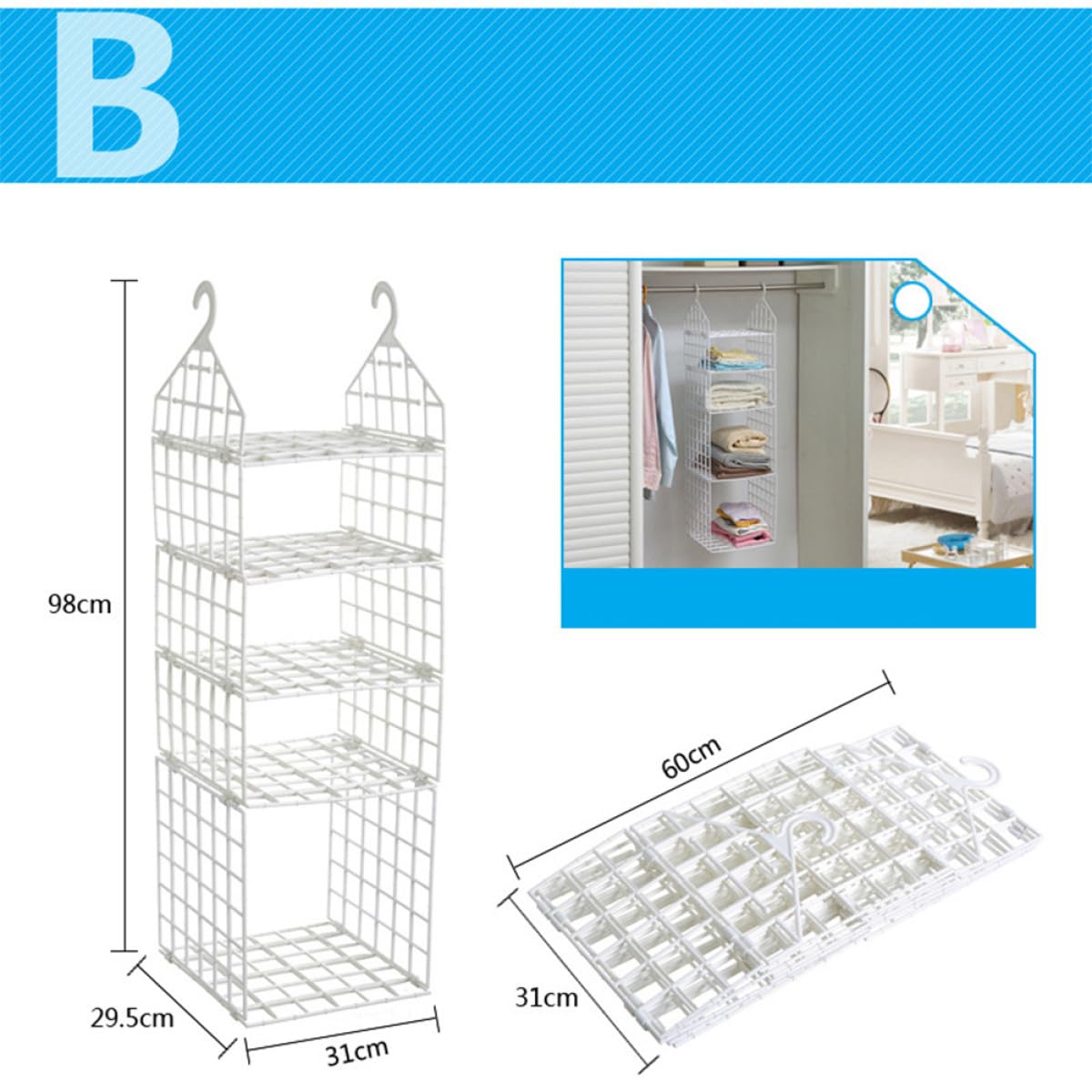 PartyKindom Organizador Gancho de Armario Colgante de Plástico Plegable Blanco y Diseño Ventilado, Multi Uno Grande y para Pijamas y Sombreros