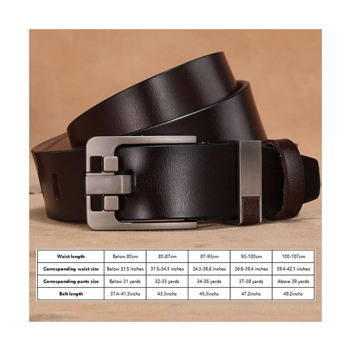LIOONS Ceinture à la Mode Ceinture habillée en Cuir véritable pour Hommes 100% avec Boucle à Une Seule Broche Ceinture de Travail en Jean Vintage pour Le Travail et Les Affaires Confortable
