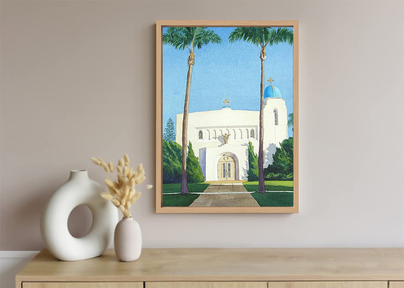 VERRE ART Printed Framed Canvas Painting for Home Decor Office Wall Studio Wall Living Room Decoration (10x14inch Wooden Floater) - Sacred Heart Church Coron