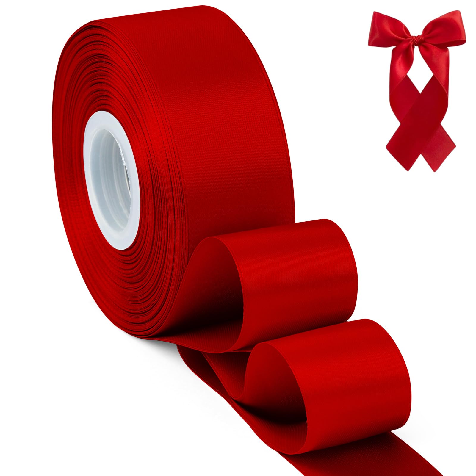 Cinta de satén roja de doble cara de poliéster sólido para envolver regalos, decoración de bodas, baby shower, ramos de flores, lazos para el cabello, manualidades, decoración de fiestas de cumpleaños, 1 1 2 x 50 yardas