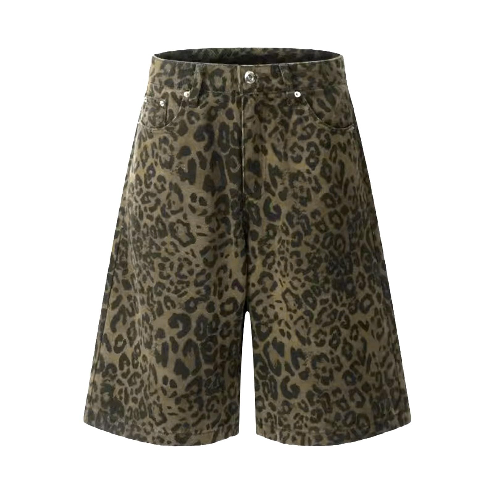 Shorts Mujer Jeans Bermudas Vaqueros Pantalones Cortos de Vaquero Mujer Estilo Callejero Estampado Leopardo Peto Loose Fit para Look Informal y Estilo Urbano Tendencioso
