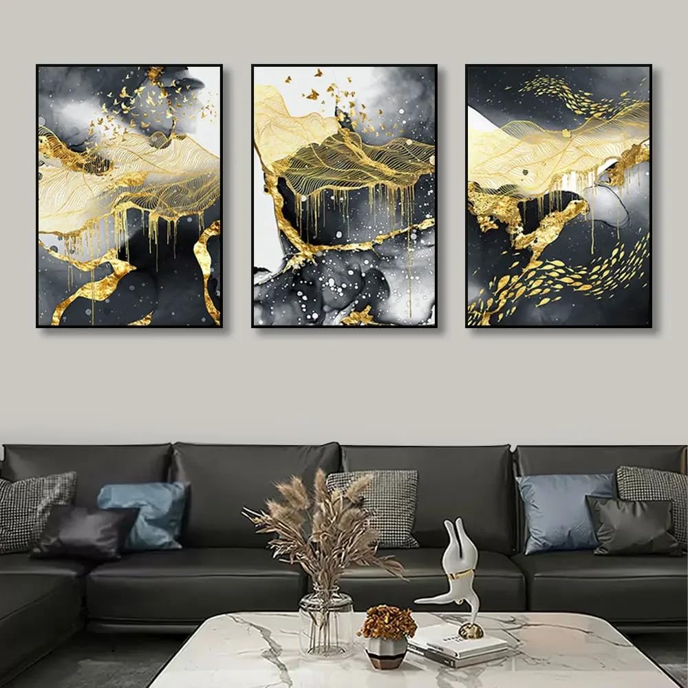WUHBCZ Canvas Paints-Gold Luxury Canvas Art Painting Abstract Wall Art Marble Landscape Painting Poster Canvas Painting Living Room Office Home Decoration-60 * 70cm/3PCS (No Frame)
