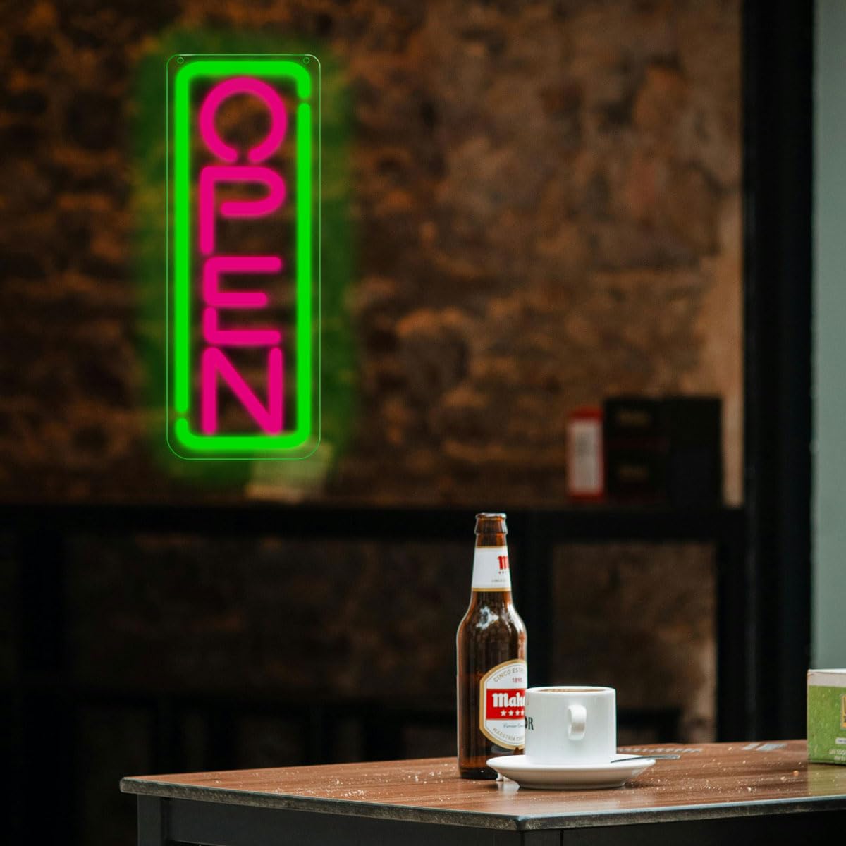 CTTNLS Open Neon Sign, 14.56x5.51in, Acrylic, Pink Green, Wall Mount, open2 — image 1