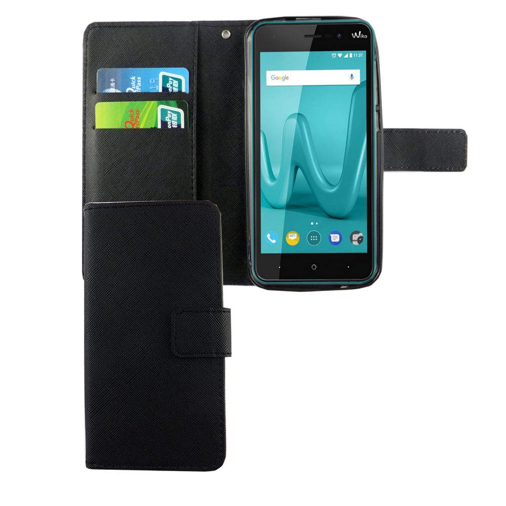 König Design Flip Case Handyhülle Für Wiko Lenny 4 - Kreditkartenfächer, Onyx Schwarz