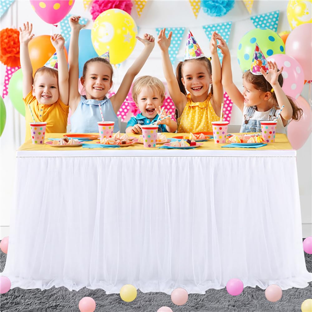 Jupe de table en tulle - Décoration de table en tulle pour mariage, anniversaire, Saint-Valentin, Noël, fête, bar - Violet 275×77 cm