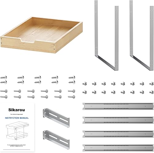 Vista 24 de Organizador de armario extraíble de madera, 2 lazos de 23 pulgadas de ancho x 21 pulgadas de profundidad, cajones deslizantes resistentes para 2
