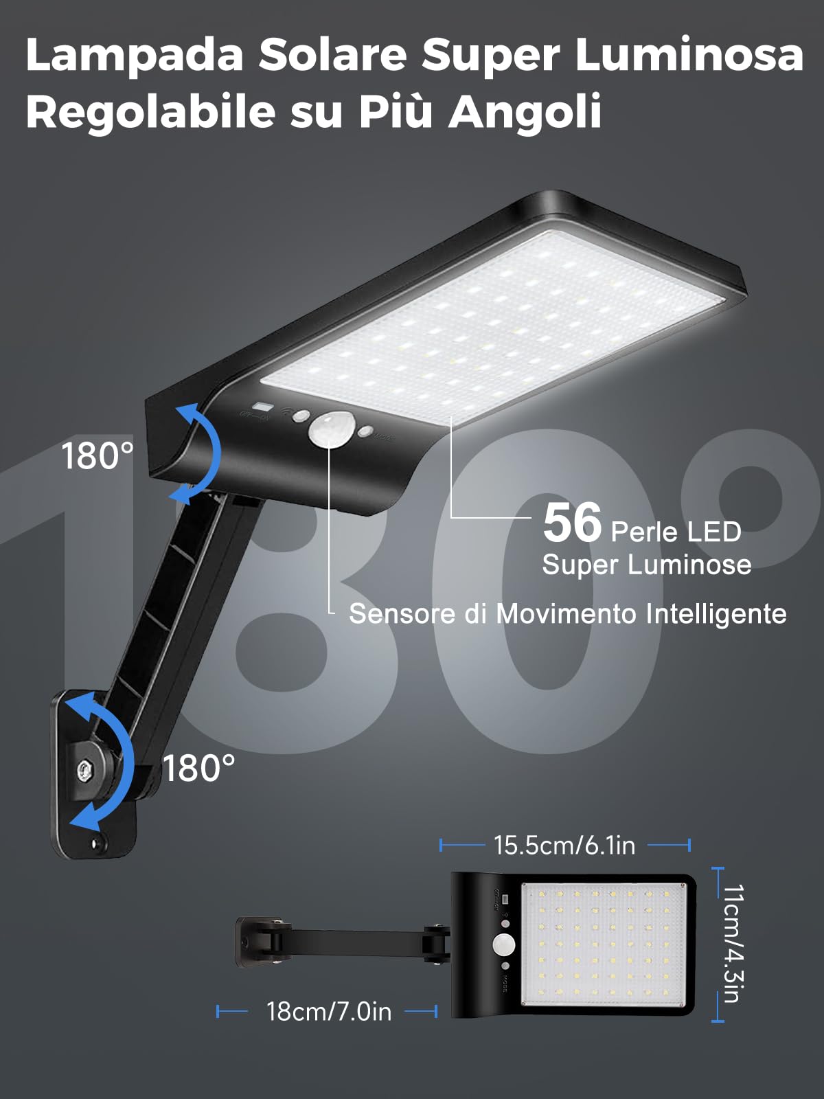 COLBOR Luce Solare LED Esterno, 56LED Lampada Solare da Esterno con Sensore di Movimento 3 Mode IP65 Impermeabile Faretto Solare Potenti con Telecomando (Nero), Luce-Led-Esterno-Solare-Faro