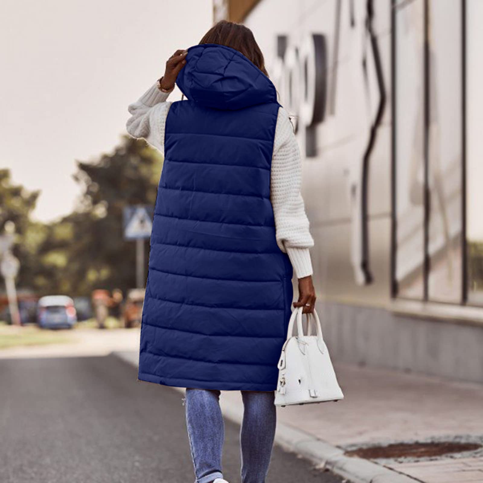 Chaleco largo para mujer - Chaleco acolchado ligero con capucha chaleco delgado chaqueta de invierno chaqueta acolchada sin mangas chaleco con capucha abrigo acolchado portátil a prueba de