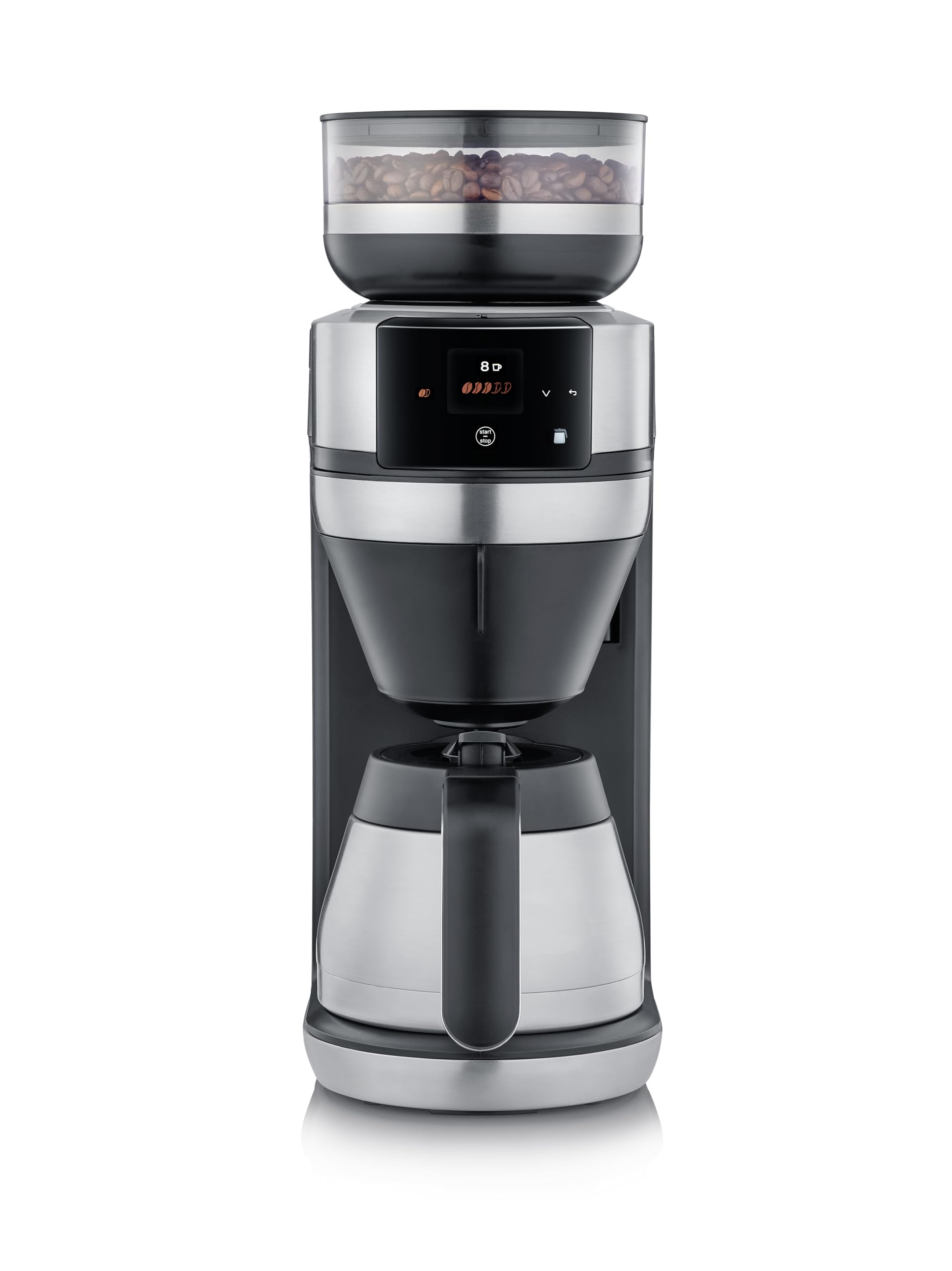 Severin Vollautomat für Filterkaffee, Mahlwerk, 5 Kaffeestärken, 100-350ml, 5-in-1 Filterkaffeemaschine, LED-Display, Warmhaltefunktion, Thermokanne, Filka, schwarz-matt, Edelstahl, KA 4853