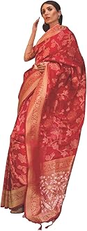 SWORNOF Womens Kanjivaram Silk Saree with Zari Woven Saree With Blouse Piece