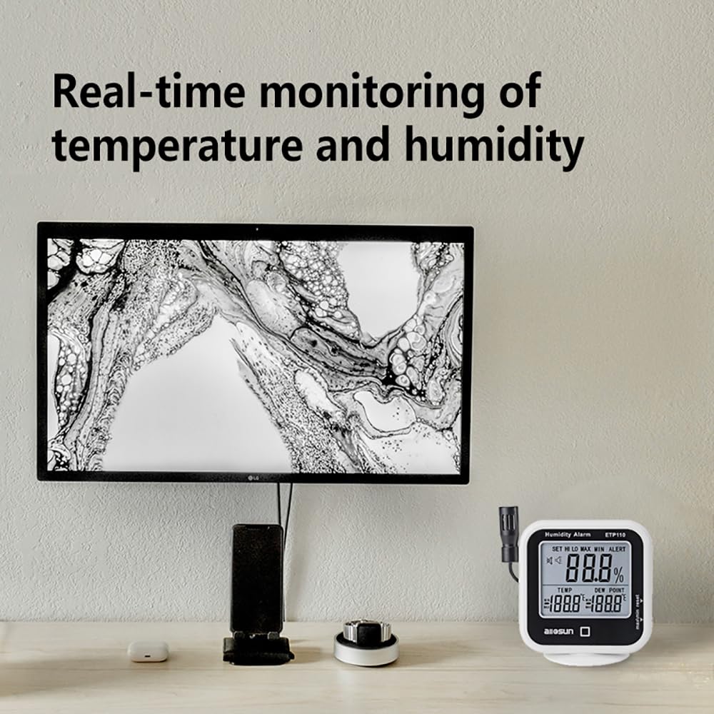 ALLOSUN Termómetro digital higrómetro de humedad interior Monitor de temperatura de invernadero Alarma Medidor de sonda larga Medidor de punto de rocío con pantalla LCD