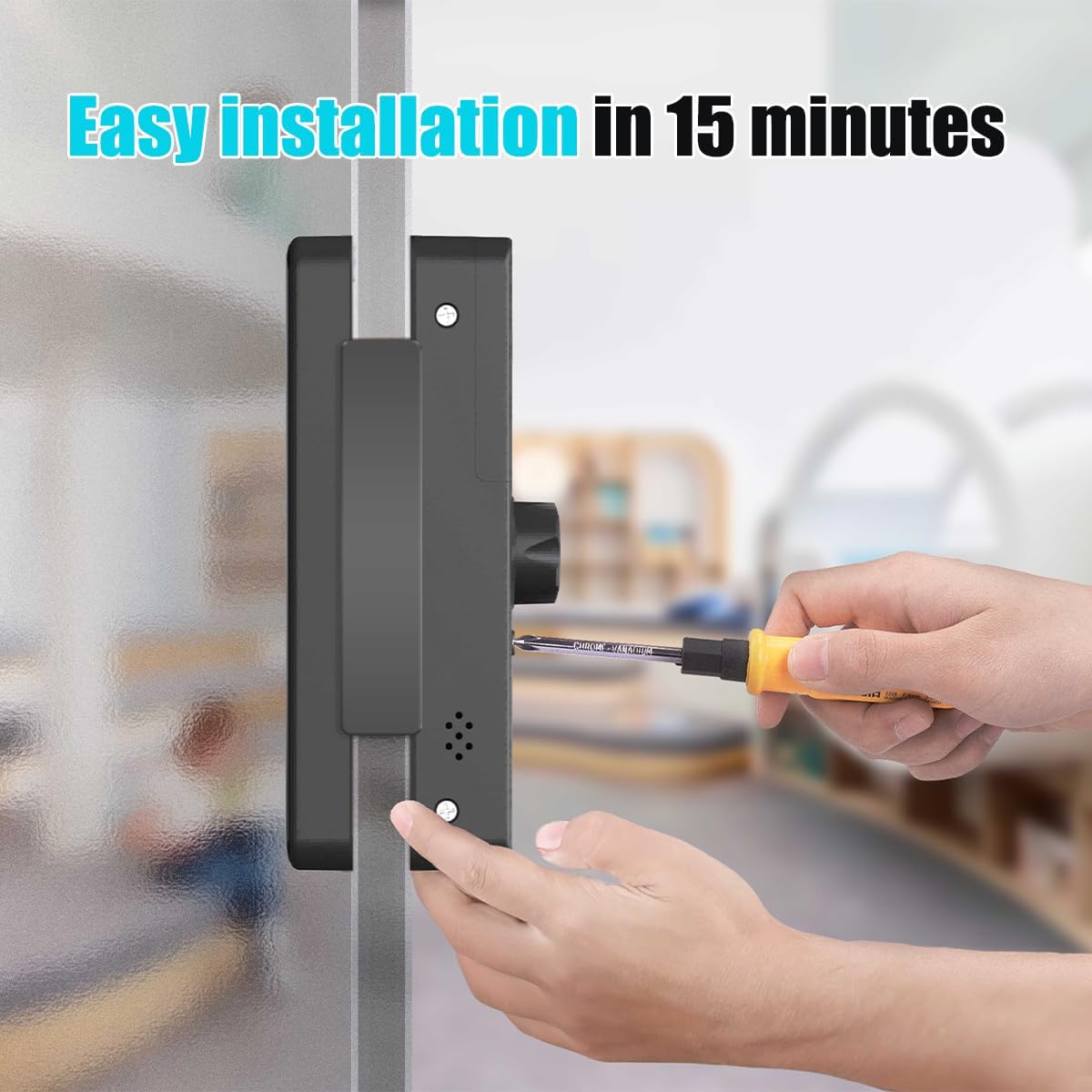 Sophies Glass Door Lock with Face Recognition, Wi-Fi Smart Locks Fully Automatic 3D Face Recognition Smart Biometrics Fingerprint Door Lock Tuya Remote Control NFC Password with Doorbell