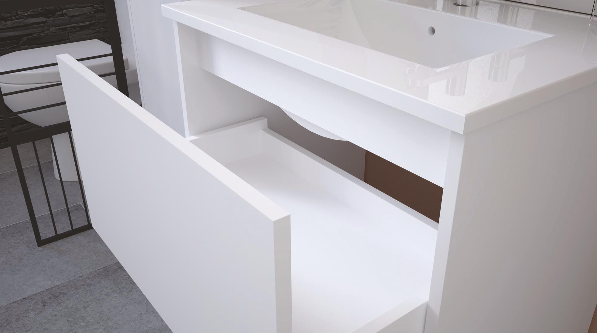 Mueble de Baño BELIS, Cerámica, Rebosadero Integrado, Blanco | Cerámica, Rebosadero Integrado, Fabricación Europea, Entregado Montado, Diseño Clásico y Atemporal, Materiales de Calidad