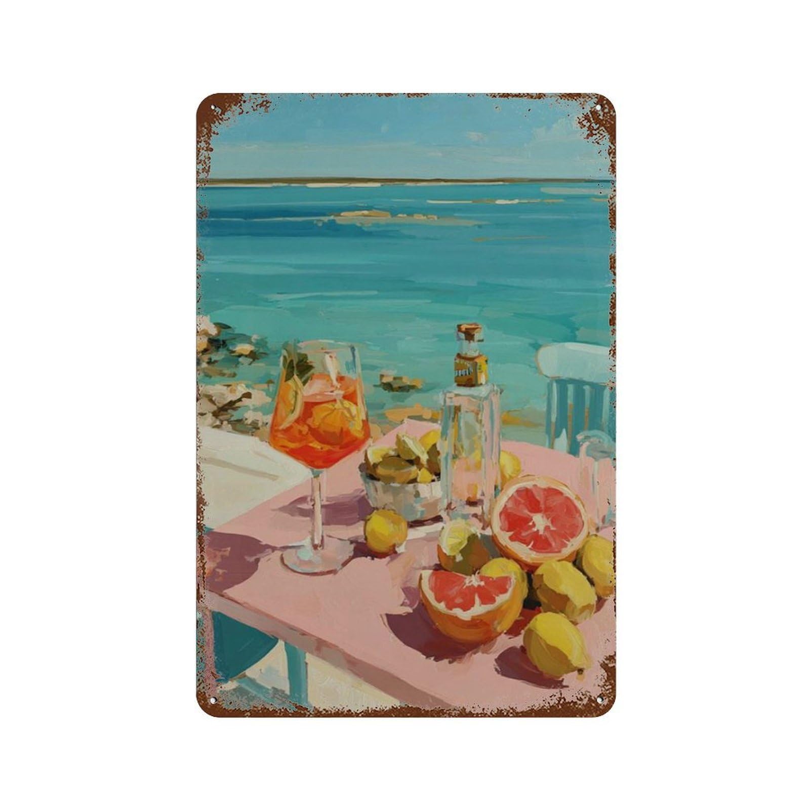 xiaoxiaoshen Aperol Spritz Coastal Citrus Still Life Mediterranean Summer Seaside Drink Itali Wall Decor Art Metal Tin Poster Modern Home Decor Art Home Bar Shop Decorations Vintage Sign 30x20cm