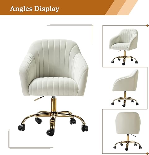Miniatura 35 de TINA'S HOME Silla de escritorio de terciopelo para oficina en casa con base dorada, moderna y bonita silla de trabajo para computadora, ruedas Color
