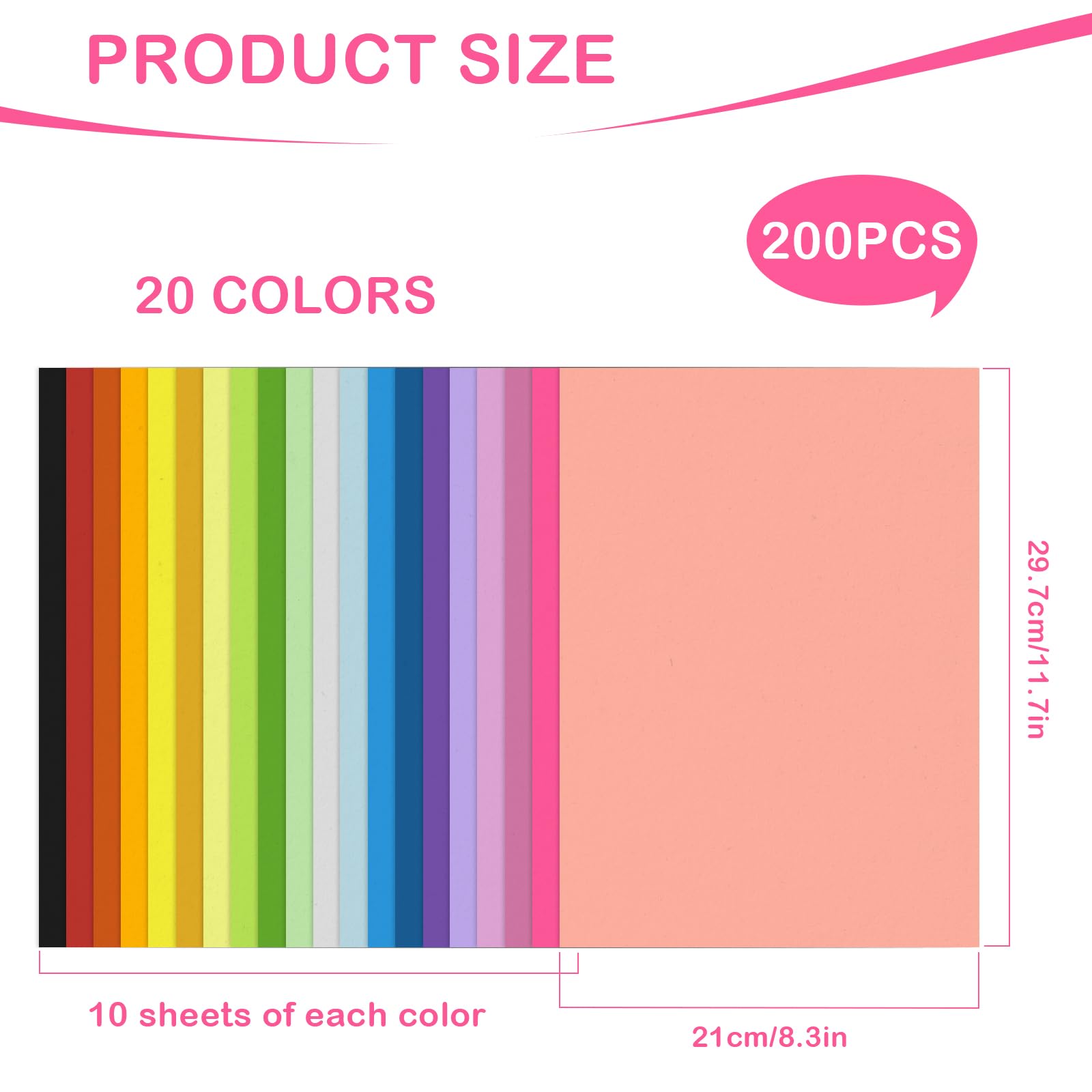 Carta Colorata 200 Fogli Di Formato A4, 20 Colori, Carta Per Origami, 70 G/ M², Leggera, Colorata, Per Copie E Fotocopie, Multiuso, Per Fai Da Te Per Bambini Carta Pieghevole Doppia Faccia