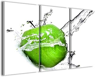 Stampe su Tela, Apple Green Mela verde Quadri Moderni in 3 pannelli già intelaiati, canvas, pronto per essere appeso, 100x70cm