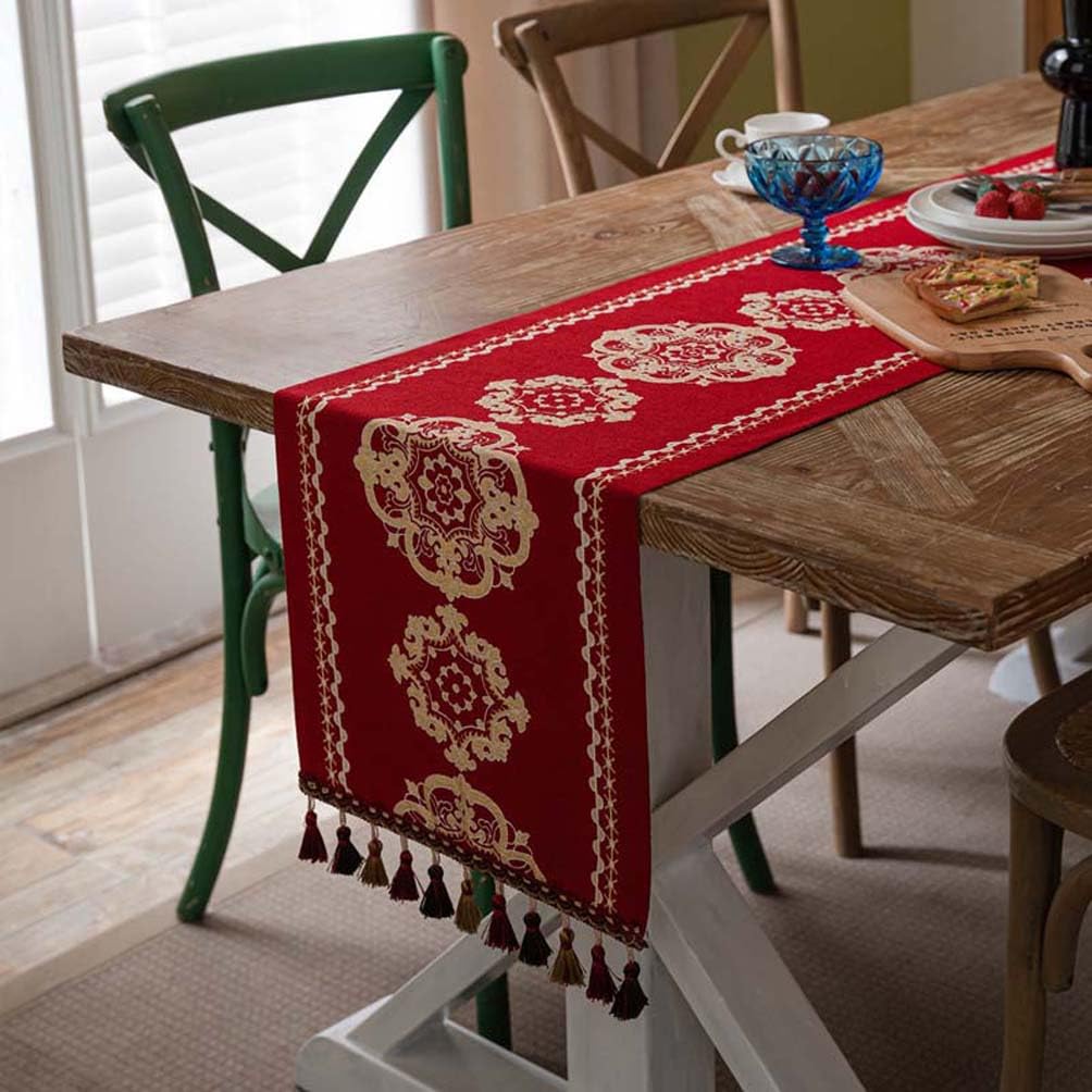 Amazon｜テーブルランナー 赤 ヴィンテージ フリンジ センタークロス