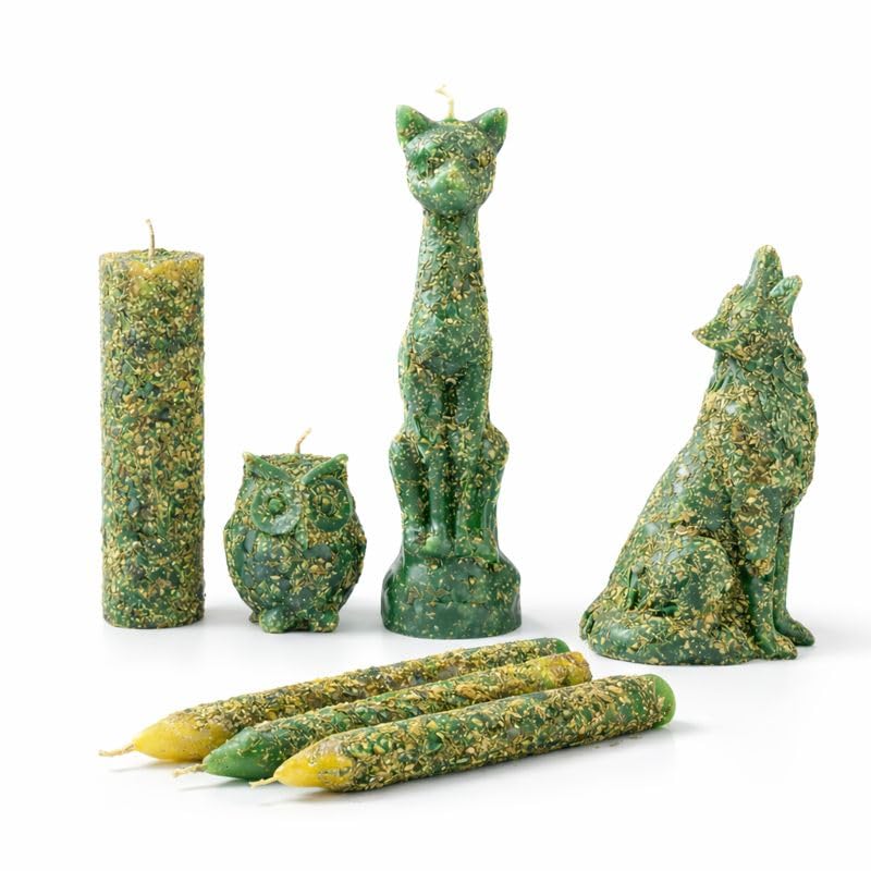 RTC Road Opener Kit Spell Candle for New Beginnings & Prosperity | Soy Wax Candle for Rituals,Magic,Meditation,Aromatherapy (Cat,Wolf,Owl,Pillar (Orange-Green)-image-45