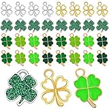 56 Pcs St. Patrick's Day Craft Supplies Lucky Four Leaf Clover Charms Pendants DIY Bracelet Charms 8...