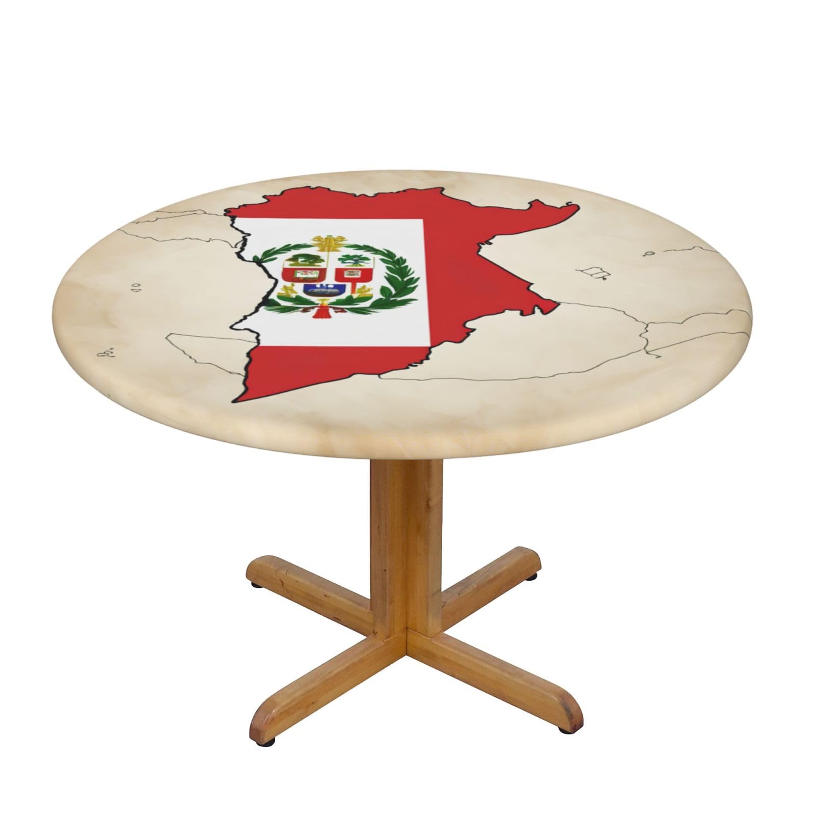 DUWAA Peru Flag Map 03 Print Oxford Fitted Table Cover For Patio Picnic, Waterproof Round Tablecloth For Home And Outdoor
