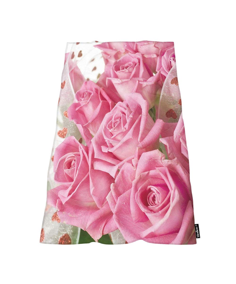 Moslion Comfy Bath Towels Pink Rose Love Heart Pattern Soft Bathing/Beach/Camping Towel for Women Men Girls Boys Large Size 64x32 Inches