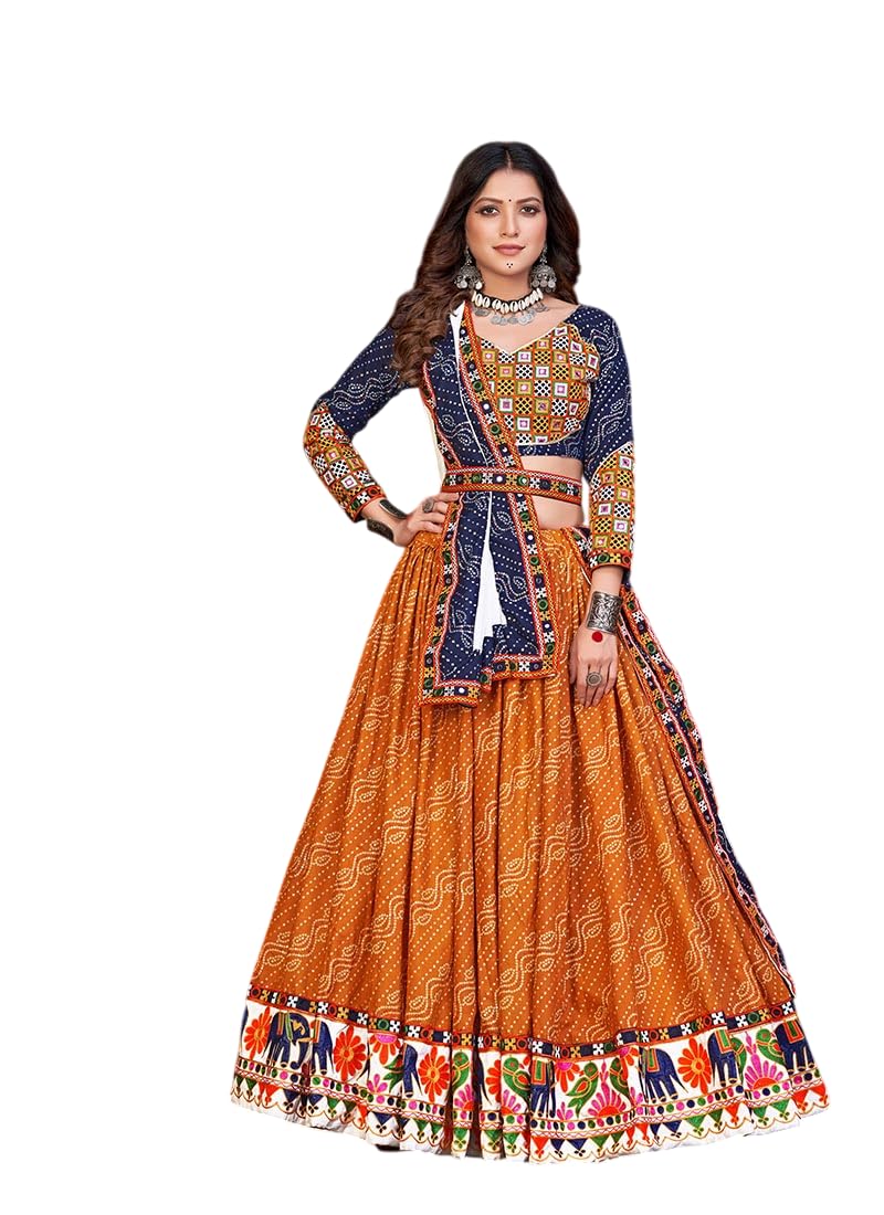 Women's Mustard Art Silk Kutch Work Bandhini Print Chaniya Choli-image-48