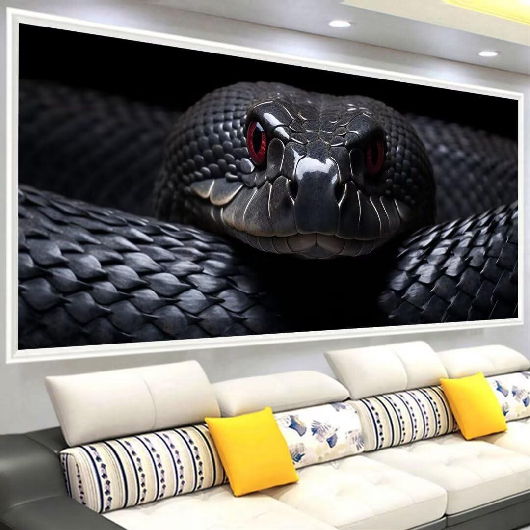 5D DIY Diamond Art Kits for Adults, Large Size 50x20in Full Drill Snake Diamond Art, Black Diamond Painting Paint by Numbers Kits for Beginner Gift, Diamond Painitng Kits for Room Decor Gifts V-7