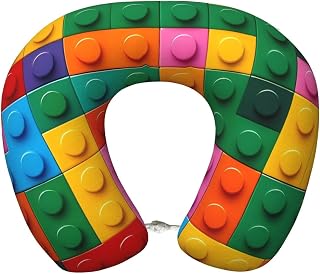 Colorful Building Blocks Print Travel Neck Pillow,Airplane Pillow for Neck Support,Travel Essential for Flights Car Train Office