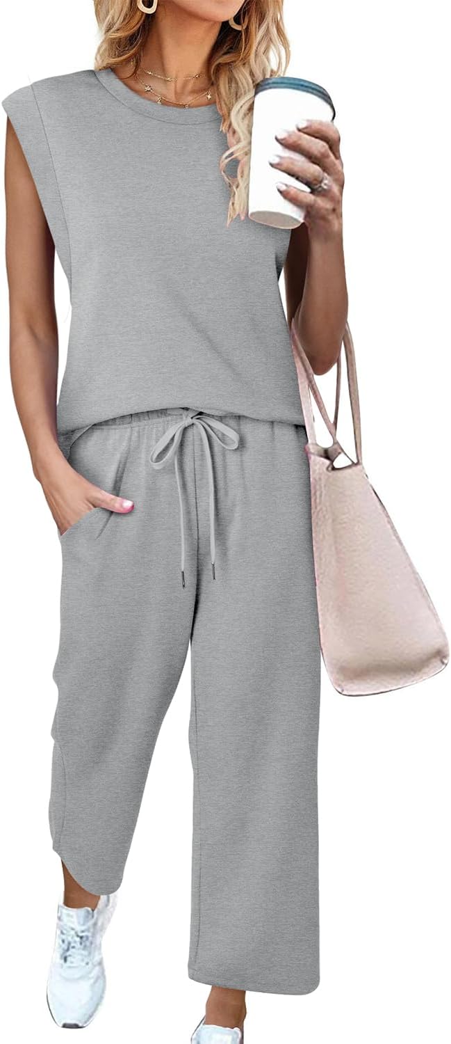 CHICZONE Two Piece Summer Sets for Women Casual Travel Vacation Outfits Wide Leg Crop Pants Lounge Sets