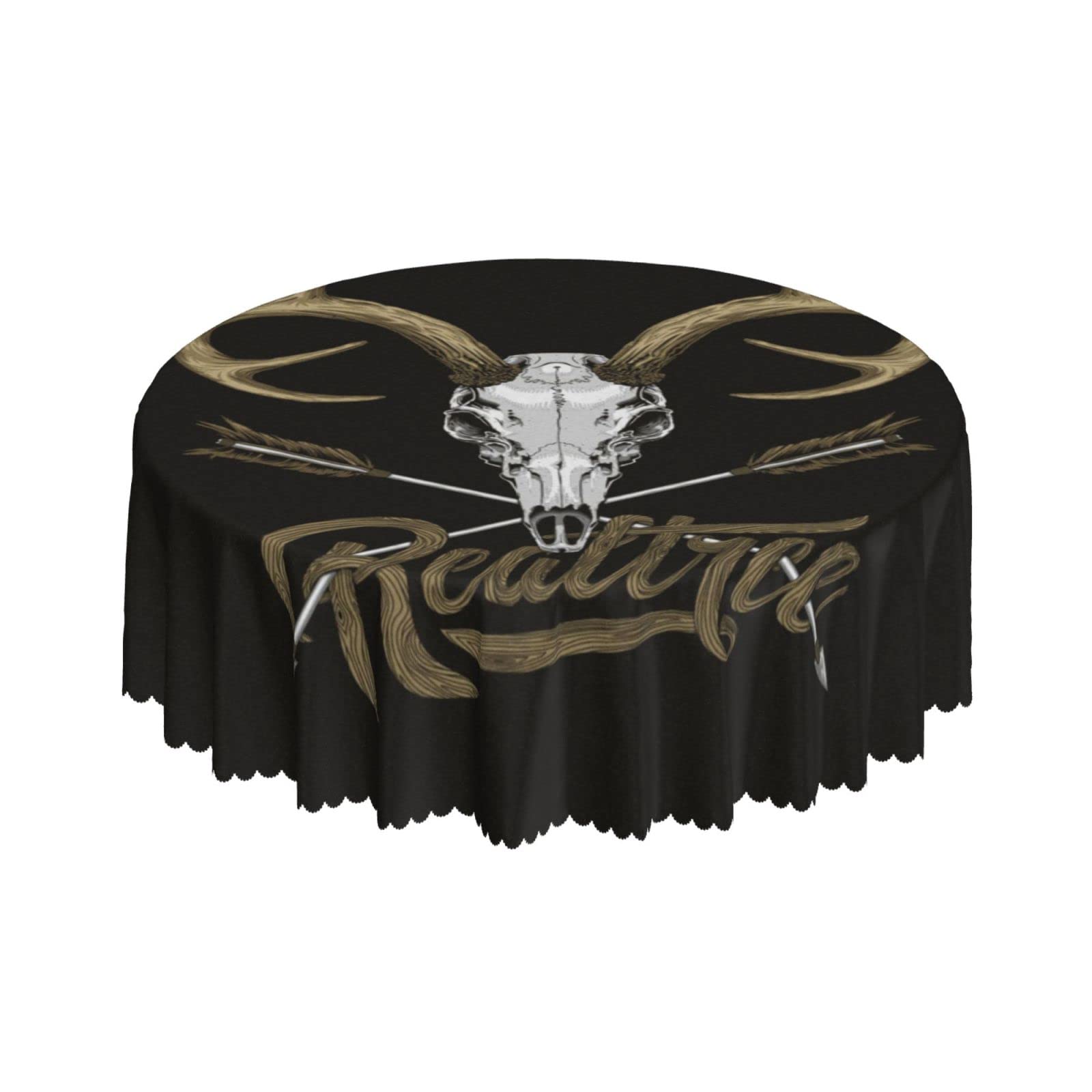 Lsjuee Death Deer Skull Bow Arrow Round Tablecloth 60 Inch Printed Washable Tablecloth for Dining Party Holiday Fall Home Decorative