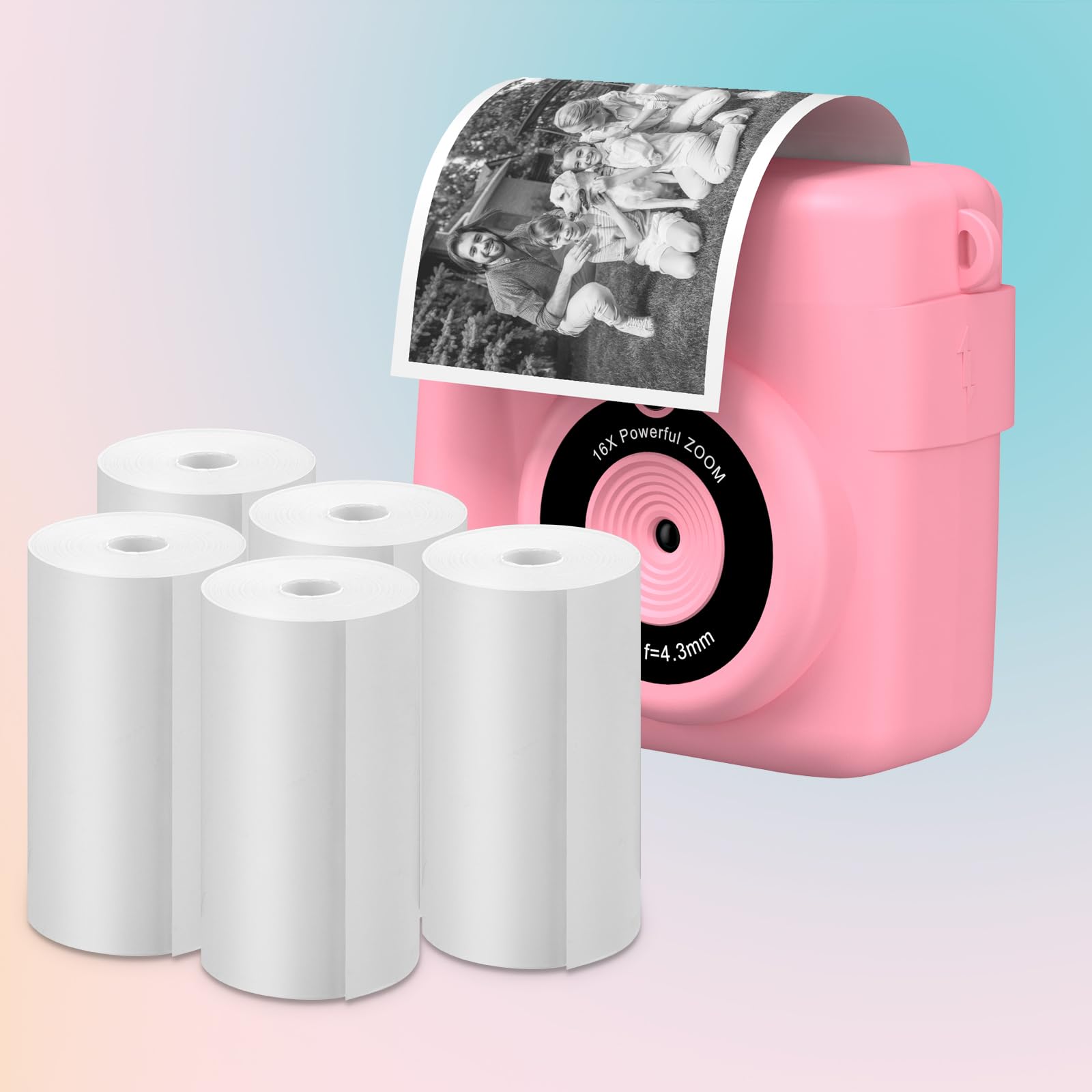 Lot De 5 Rouleaux De Papier Thermique Pour Appareil Photo Enfant GREENKINDER - 2.16x1.1" - Impression Noir Et Blanc
