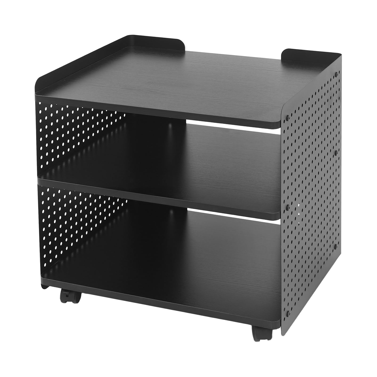Tavolo per stampante con ruote a 3 livelli, supporto per stampante portatile, supporto per stampante, multiuso, capacità di carico 40 kg, per uffici, camera da letto, studio, studio, ecc. (nero)