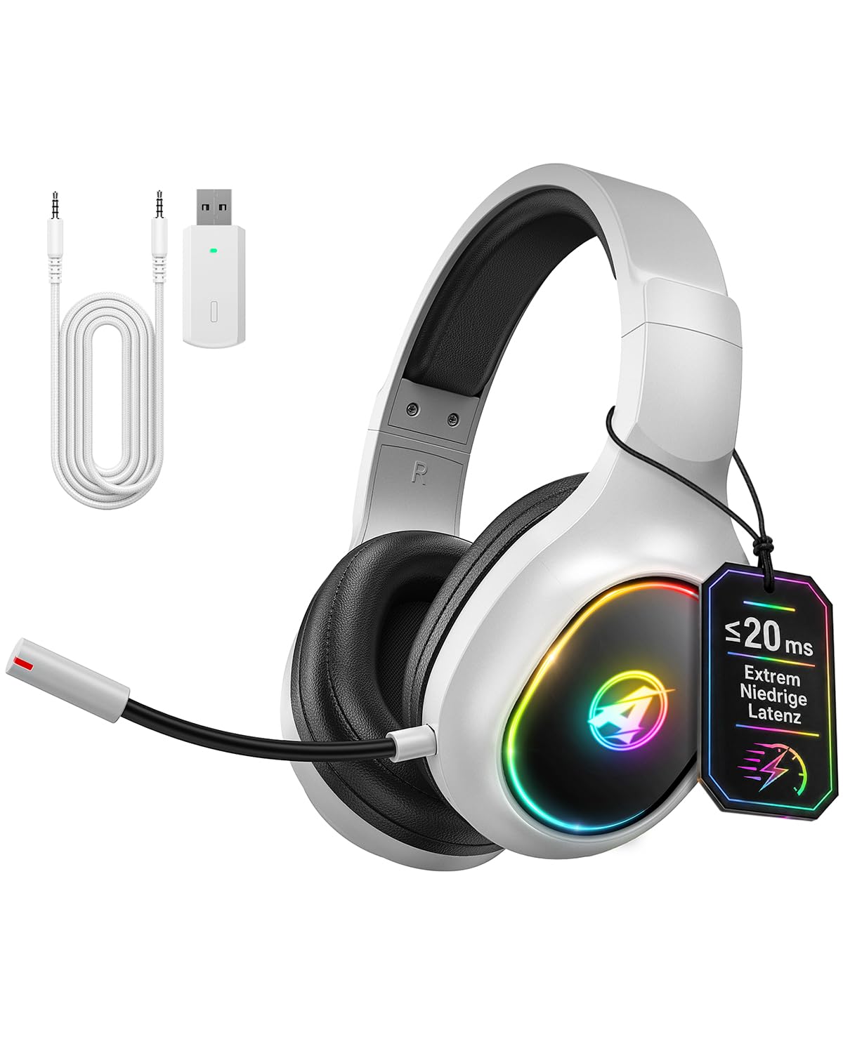 PH1 Wireless Gaming Headset 50H Akku & Spielen beim Laden, 2.4GHz+BT(≤20ms), Surround Sound Headphone Mit Mikrofon für Streaming/FIFA/CS:GO, Kompatibel für PS5/PS4/Switch, Cream White