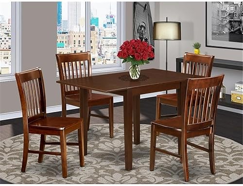 Miniatura 2 de East West Furniture NDNO5-MAH-W - Juego de mesa de comedor de 5 piezas, incluye una mesa de comedor rectangular con gotas y 4 sillas de asiento de