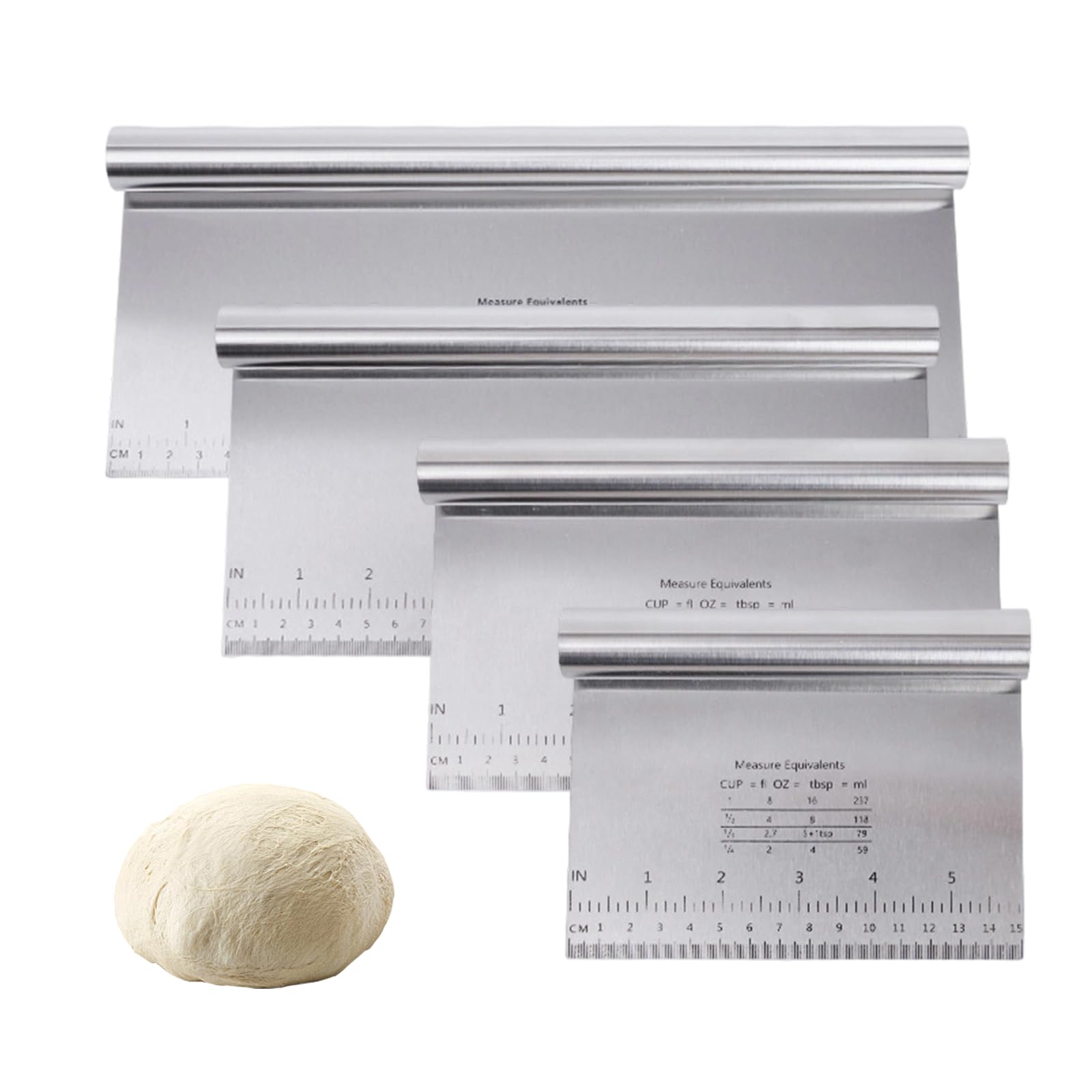 Luckwaii Dough Scraper 4 Pcs Stainless Steel Dough Cutter with Handle and Measuring 15/20/25/30cm Bench Scraper Kitchen Bread Making Tools for Cakes Pizza Baking Utensils Cream Smoother