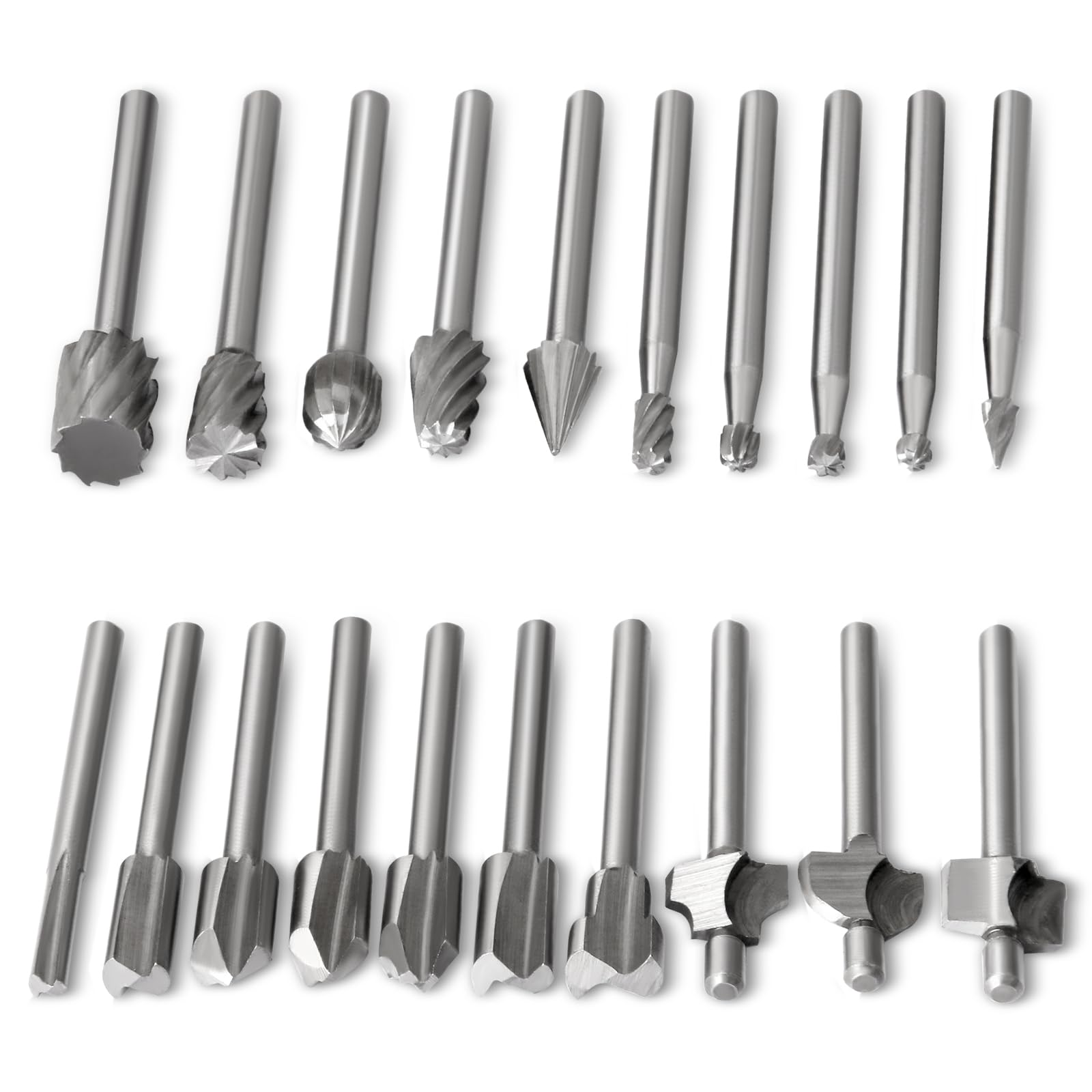 Josaton 20Pcs HSS Router Bits Set, Wood Carving Bits Wood Rotary Burrs Tool Accessories for DIY Carving Trimming Drilling Engraving