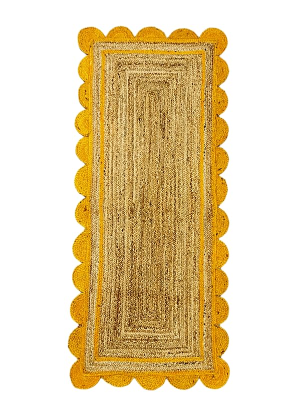 Alfombra festoneada de yute amarillo y natural, tejida a mano, respetuosa con el medio ambiente, duradera y respetuosa con el medio ambiente, decoración bohemia para sala de estar, dormitorio o