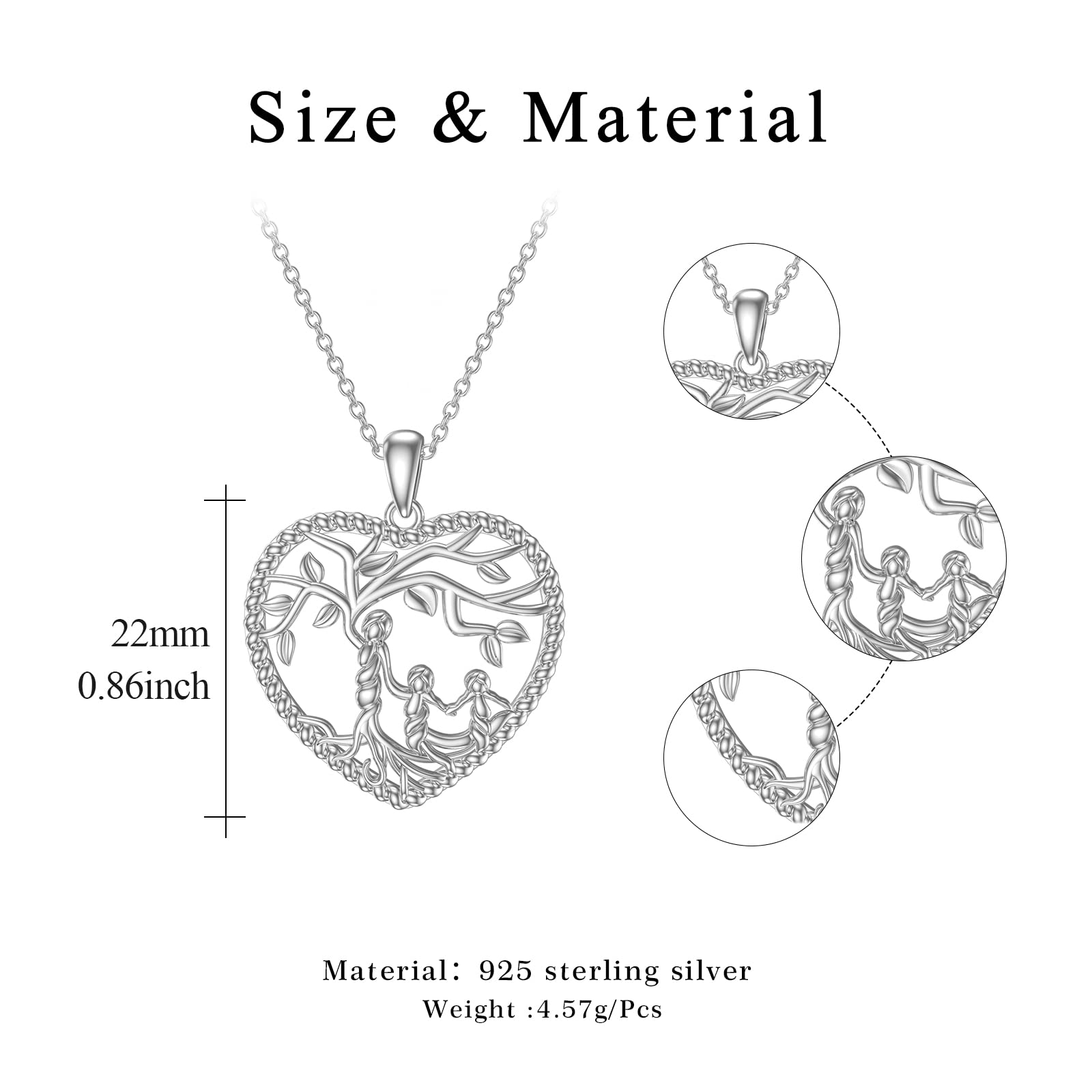 Damen Baum des Lebens Halskette 925 Sterling Silber Mutter Tochter/Sohn Lebensbaum Familie Herz Anhänger Schmuck Geschenke für Mama
