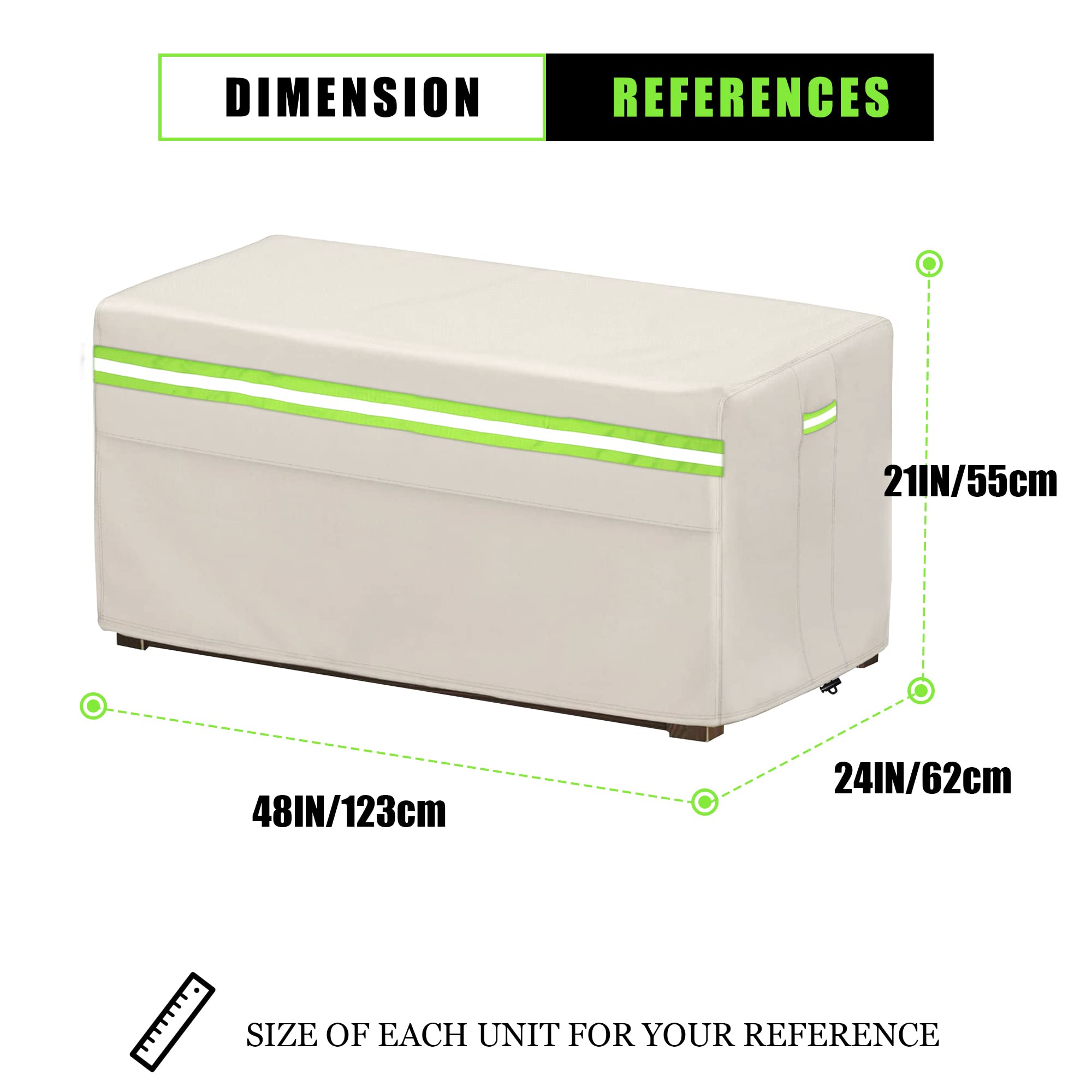Abdeckung für Aufbewahrungsboxen, Gartenbox wasserdicht, Rip-Stop und witterungsbeständig,rechteckige Deckbox-Abdeckung S-123cm x 62cm x 55cm