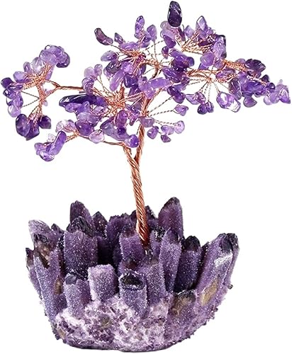Árbol de piedra preciosa de árbol de la suerte, árbol de cristal Amatista, árbol de gema de cuarzo, base de cristal, bonsái, decoración de oficina
