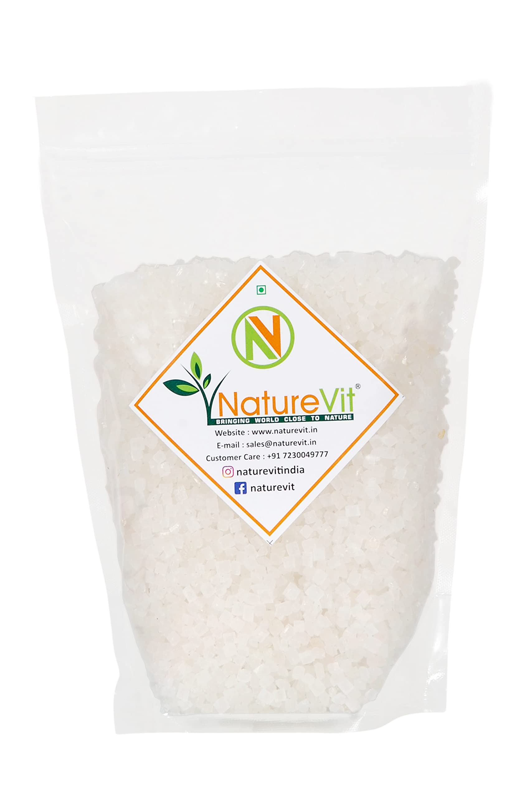 NatureVit Mishri Dana 200g | Small Diamond Cut Rock Sugar Crystals | Khada Sakhar | Natural Sweetener | Ayurvedic Grade Crystal Sugar