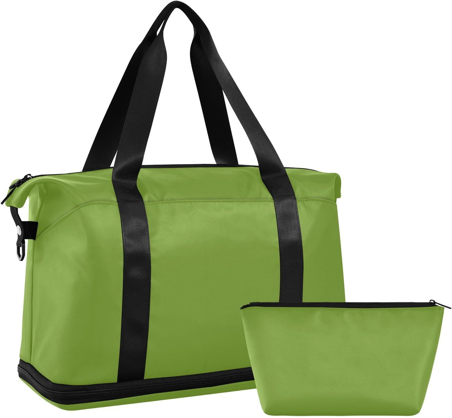 Olive Drab Solid Color Pure Plain Green Travel Tote Gym Bag Carry on Bag with Toiletry Bag for Travel Multifunctional