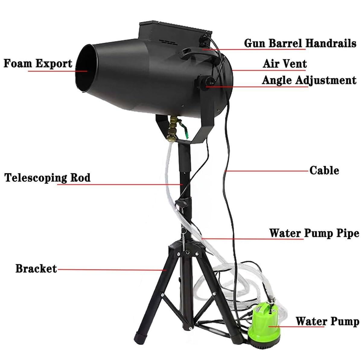 Máquina de chorro de espuma de 1000 W, equipo de DJ para fiestas al aire libre, villas, piscinas, escenarios, máquina de efectos especiales, cañón de espuma para discotecas.,Black