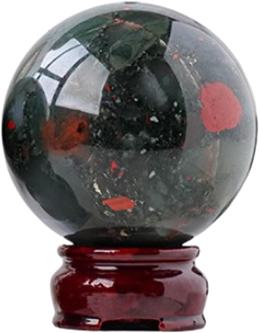 African Bloodstone Crystal Ball with Wooden Stand, Quartz Crystal Sphere Gemstone Ball Ornaments for Witchcraft Divination Home Decor,7~7.5cm