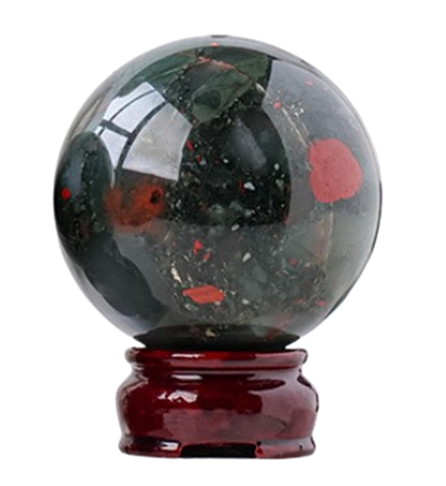 KCDFDVJFBM African Bloodstone Crystal Ball with Wooden Stand, Quartz Sphere Gemstone Ornaments for Witchcraft Divination Home Decor,6~6.5cm