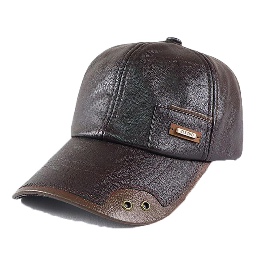 QICHEN Herren PU Leder Baseball Cap Winter Gefütterte Kappe Schirmmütze